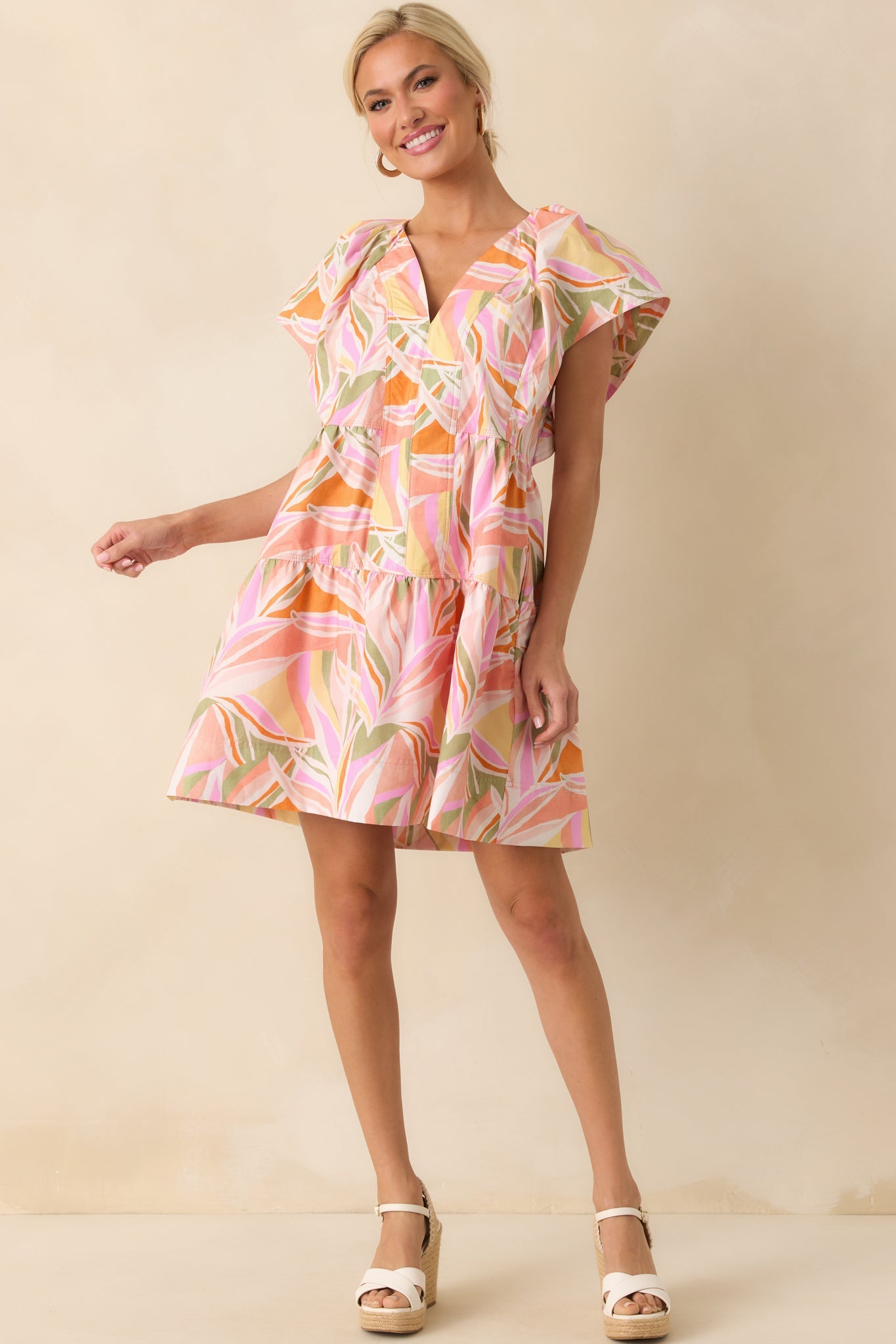 Too Cute To Care Light Pink Abstract Floral Print Cotton Mini Dress