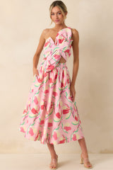 Caught In Time Pink Floral Print Cotton One Shoulder Maxi Dress