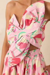Caught In Time Pink Floral Print Cotton One Shoulder Maxi Dress