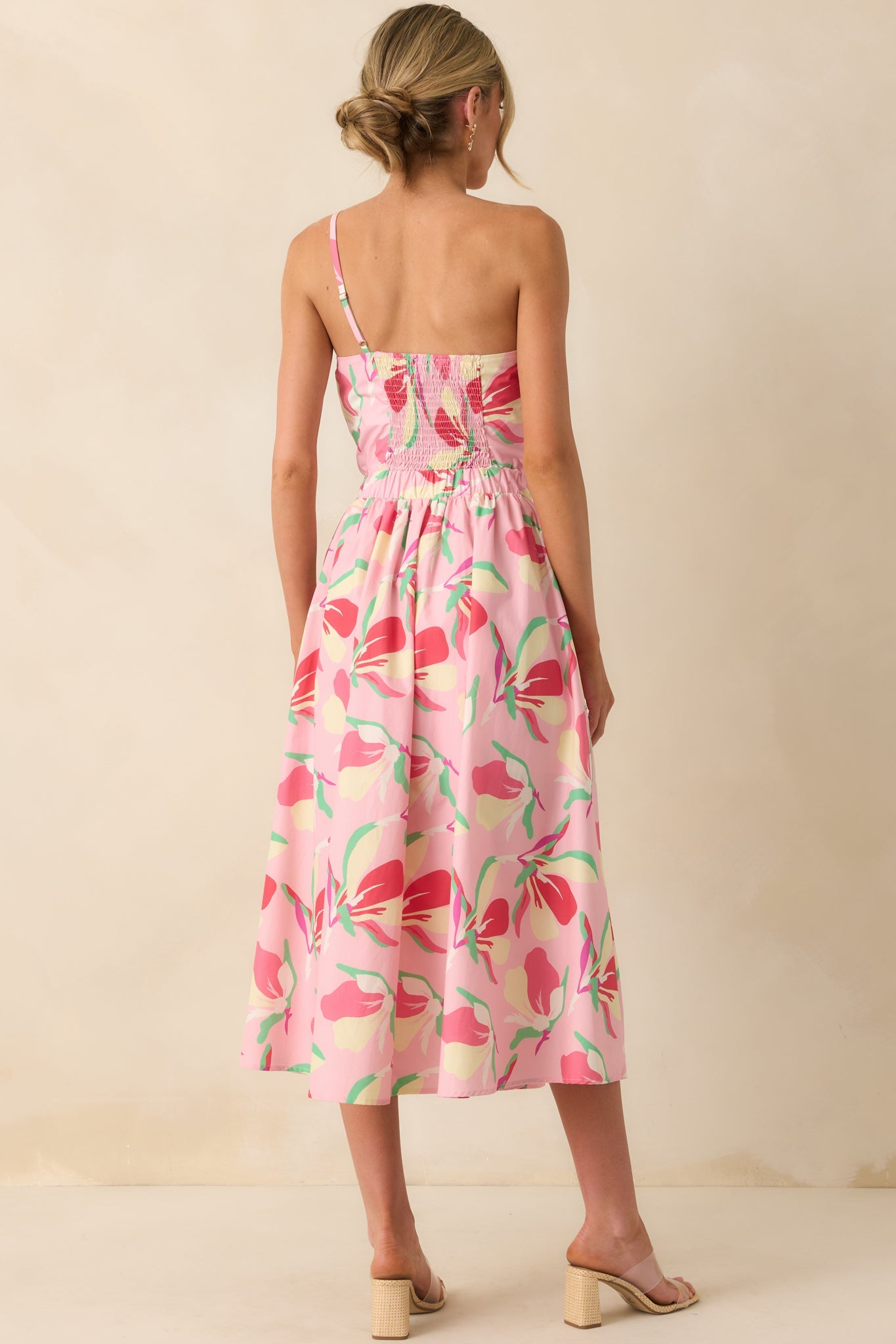 Caught In Time Pink Floral Print Cotton One Shoulder Maxi Dress