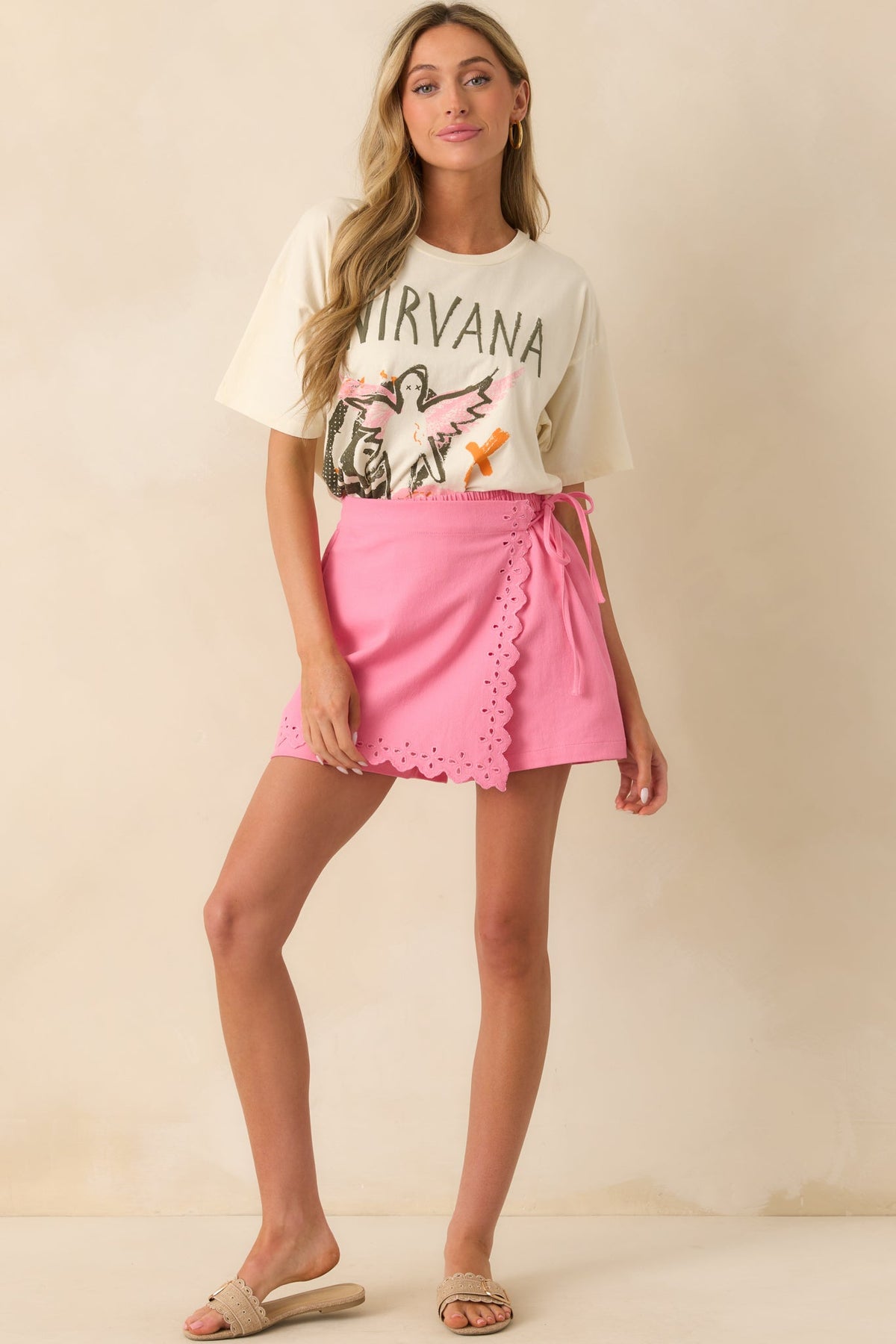 Meet You There Pink Eyelet Mini Skort
