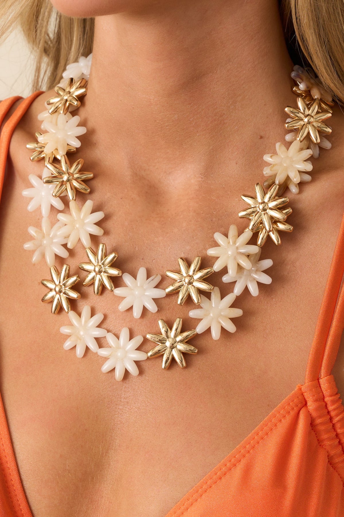 I Didn't Think So Ivory & Gold Layered Flower Statement Necklace
