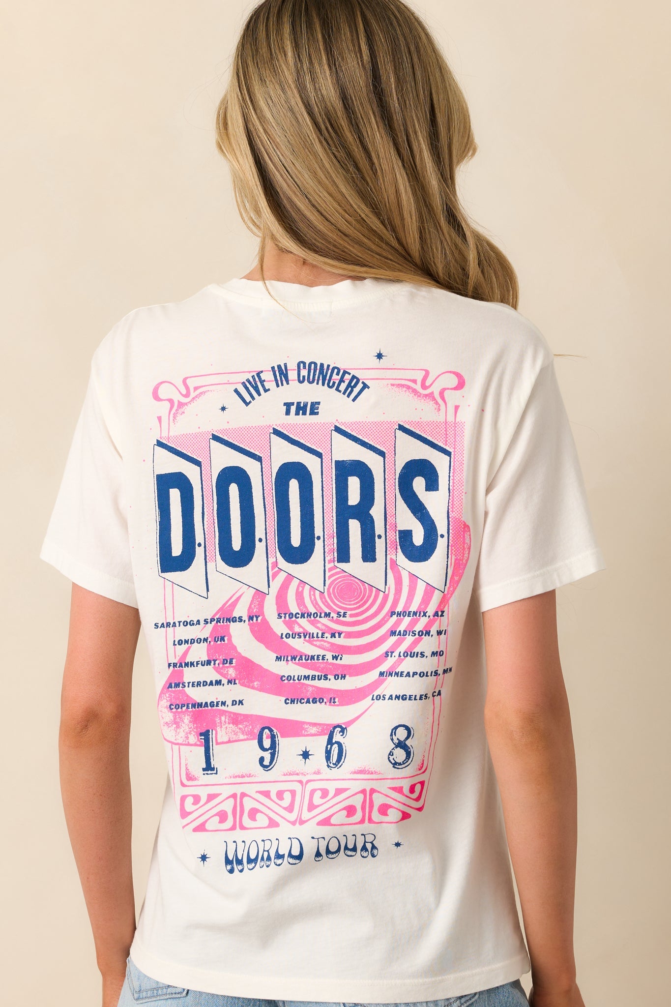 The Doors White 1968 World Tour Boyfriend Tee