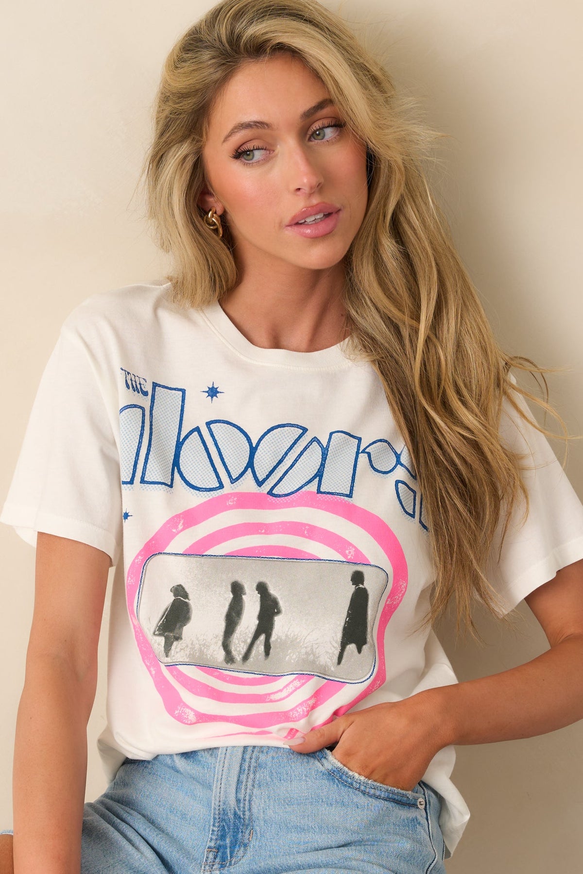 The Doors White 1968 World Tour Boyfriend Tee