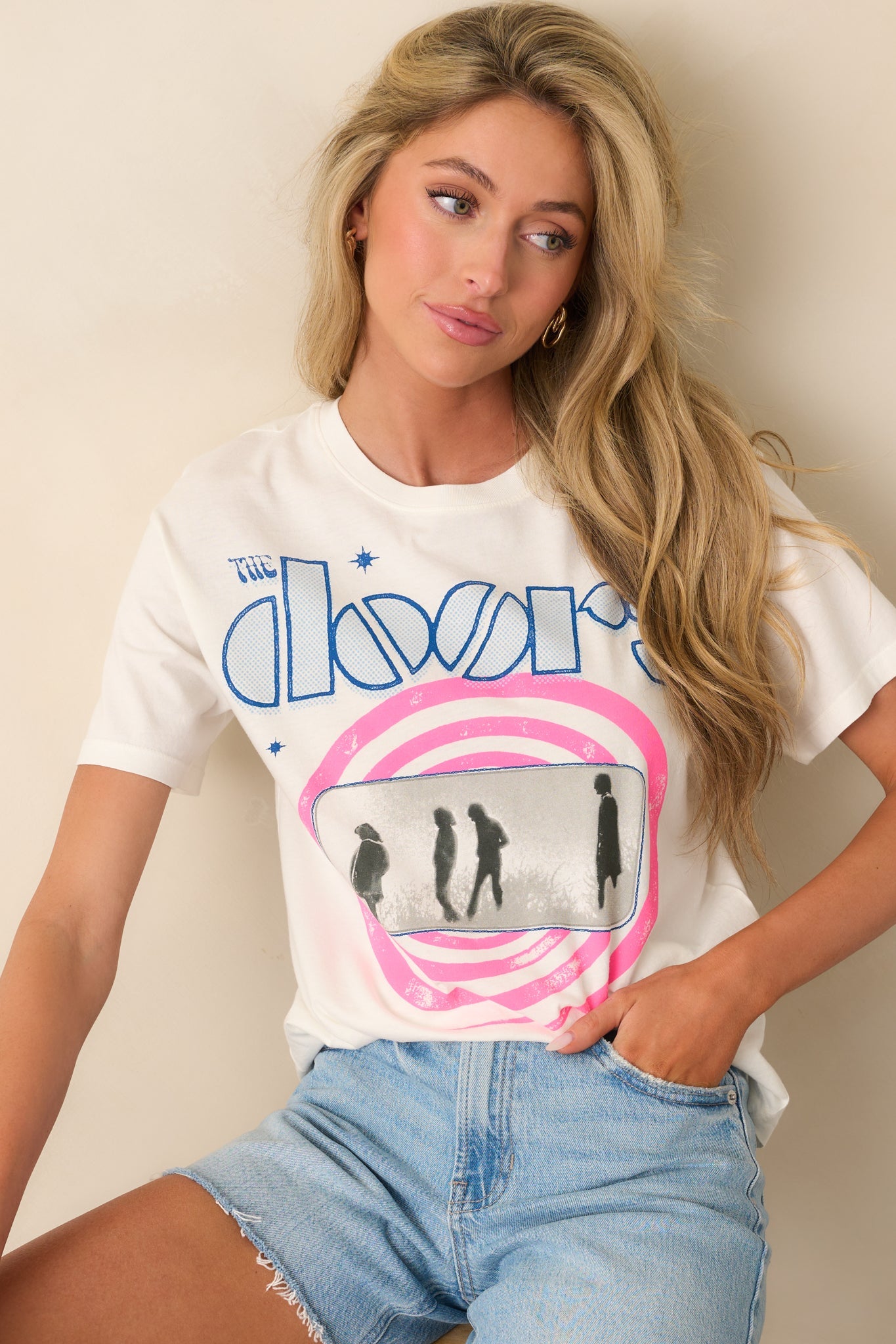 The Doors White 1968 World Tour Boyfriend Tee