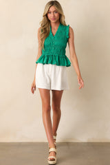 Give Yourself Grace Kelly Green Cotton Smocked Peplum Top