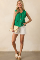 Onward And Upward Kelly Green Cotton Button Front Sweater Vest