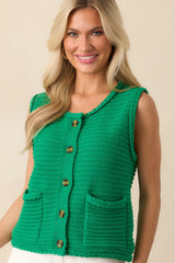 Onward And Upward Kelly Green Cotton Button Front Sweater Vest