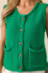 Onward And Upward Kelly Green Cotton Button Front Sweater Vest