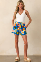 You Know The Vibe Blue Tropical Patchwork Rayon Shorts