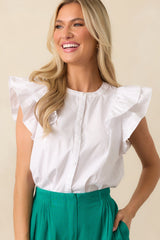 Feels Like Yesterday White Cotton Button Front Blouse