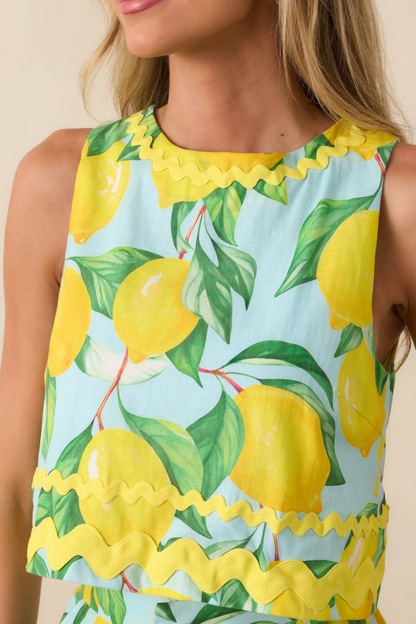 Prosperina Claudia Blue Lemon Print Cotton Crop Top