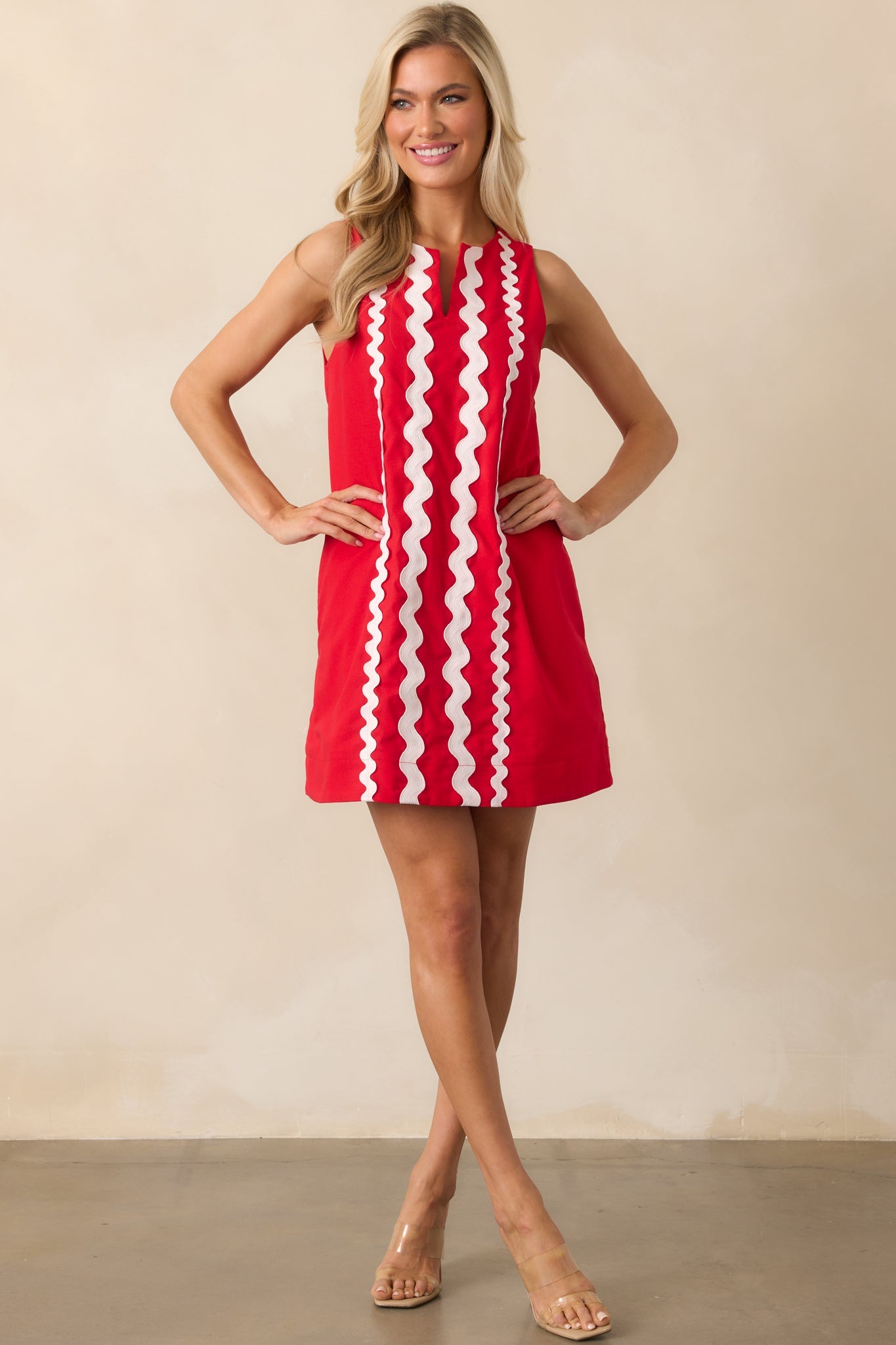 Prosperina Gigi Red Ric Rac Cotton Shift Mini Dress