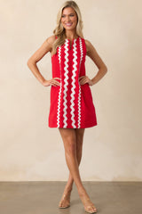 Prosperina Gigi Red Ric Rac Cotton Shift Mini Dress