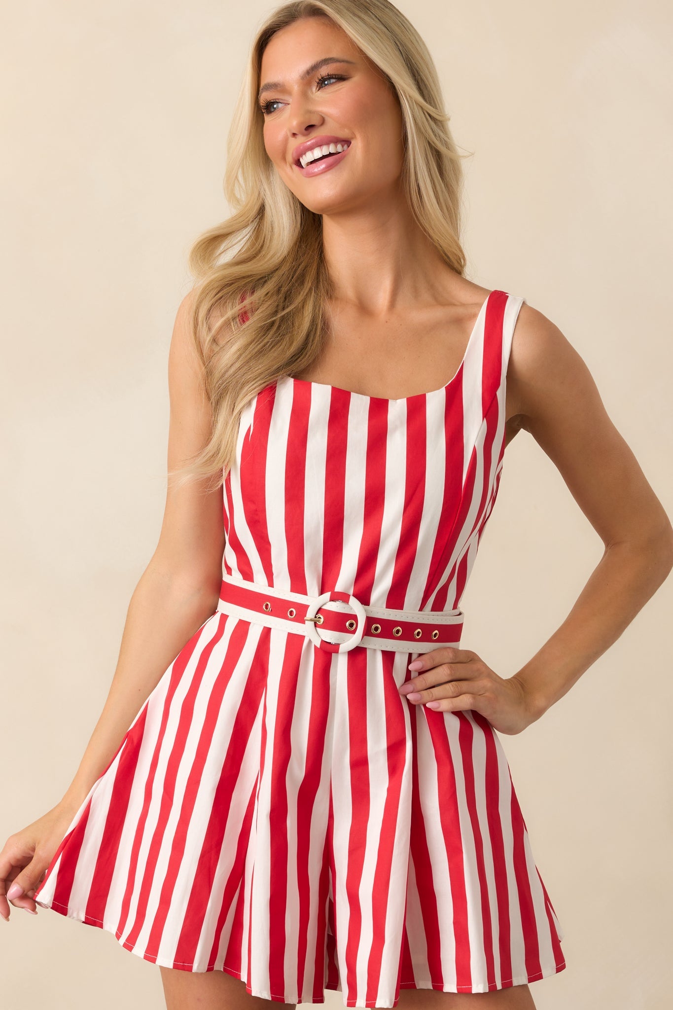 Prosperina Alessandra Red Stripe Cotton Romper