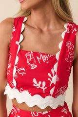 Prosperina Mia Red Mojito Print Scallop Crop Top
