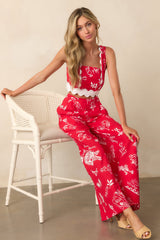 Prosperina Nina Red Mojito Print Wide Leg Pants