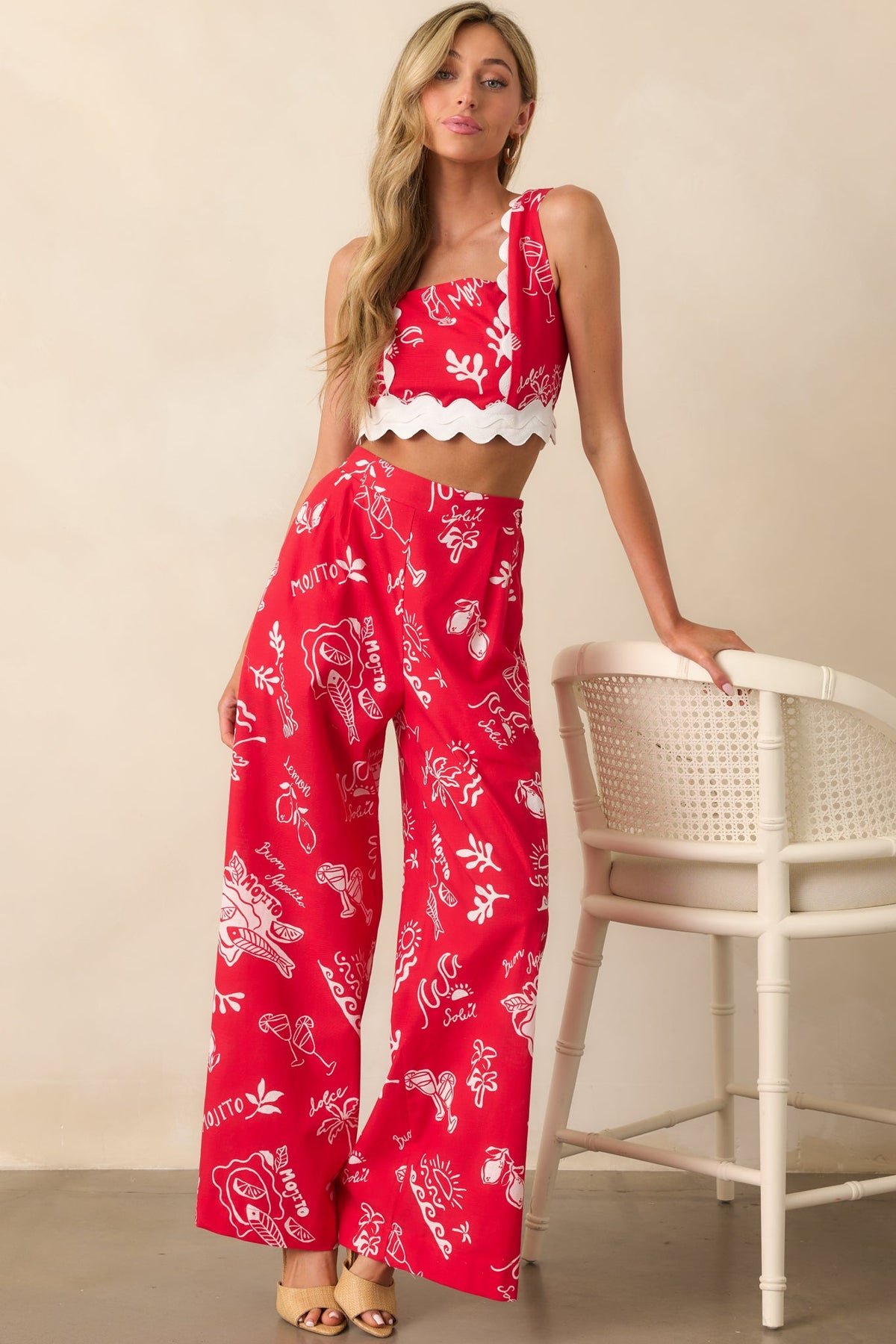 Prosperina Nina Red Mojito Print Wide Leg Pants