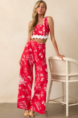 Prosperina Nina Red Mojito Print Wide Leg Pants