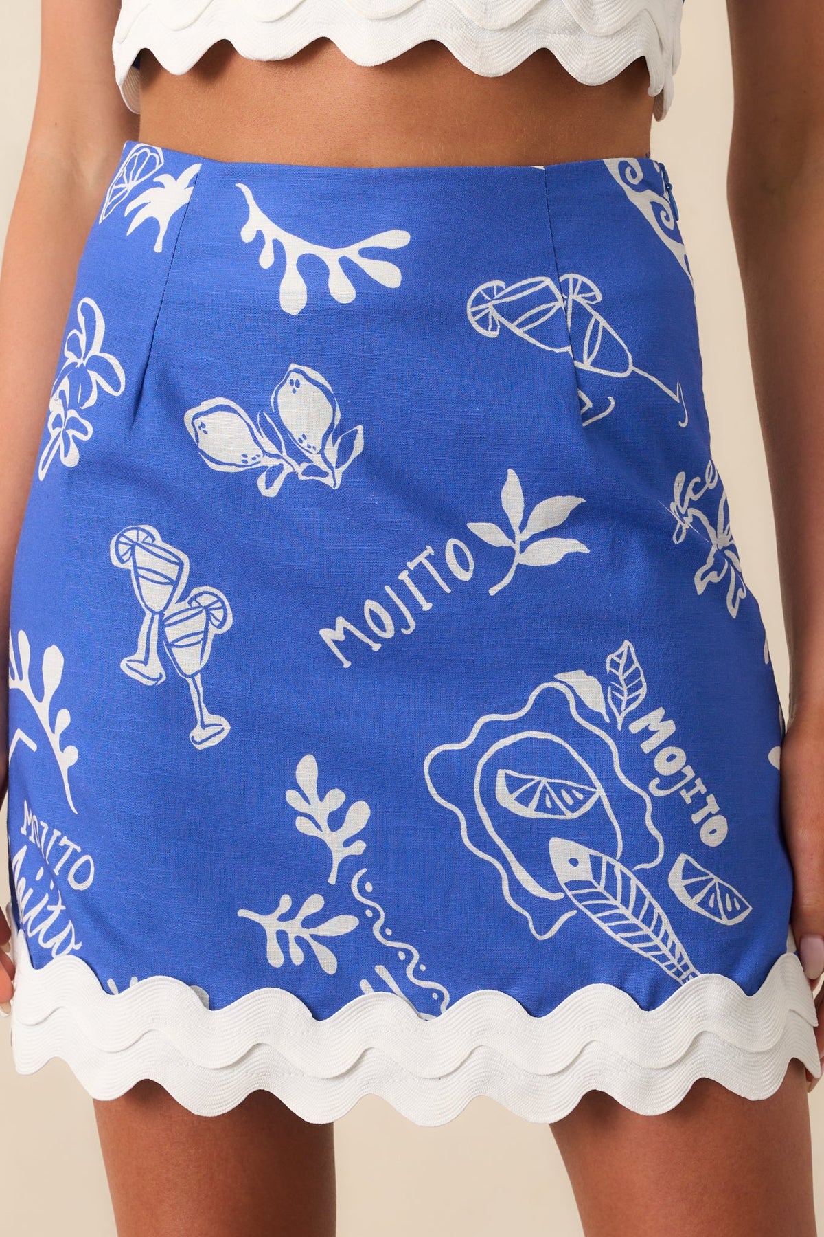 Prosperina Salome Royal Blue Mojito Print Linen Mini Skirt