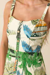 Aylaya Sao Paulo Ivory Tropical Print Cotton Midi Dress