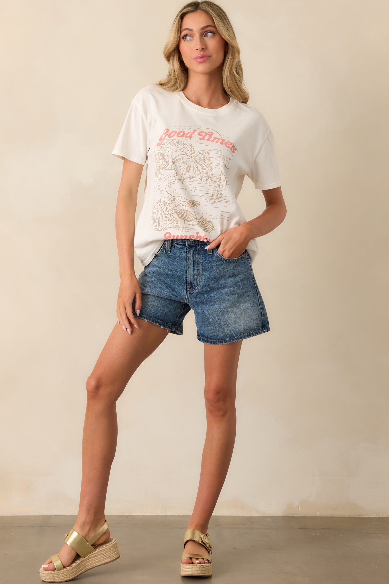 No Time To Waste Medium Wash High Waisted Denim Shorts