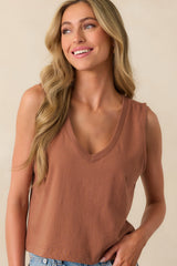Z Supply Brown Cotton Sloane V-Neck Tank