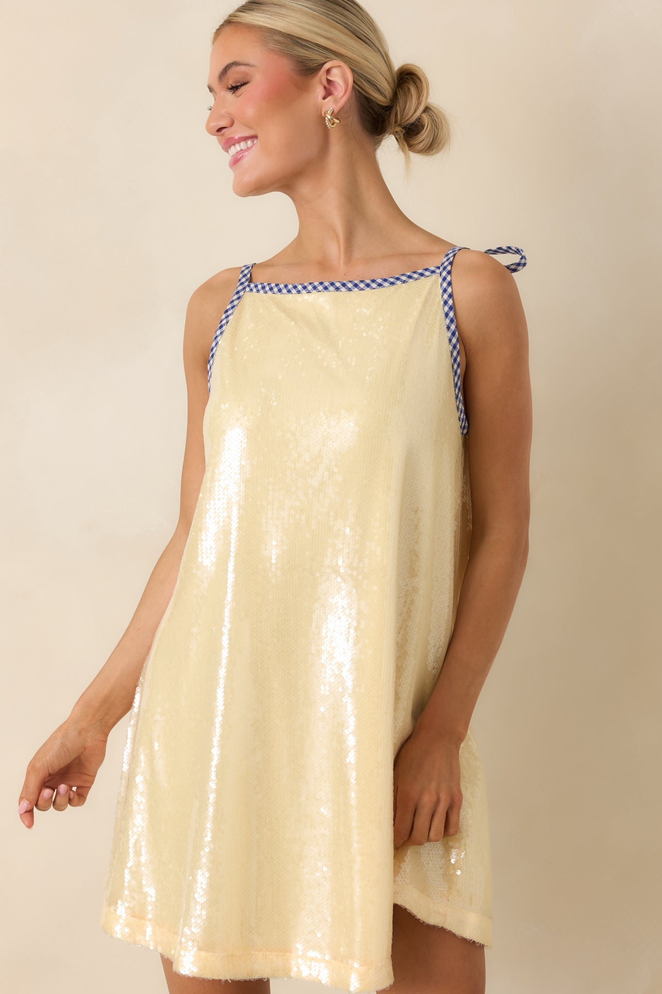 FRNCH Trancoso Pale Yellow Sequin Tie-Back Mini Dress