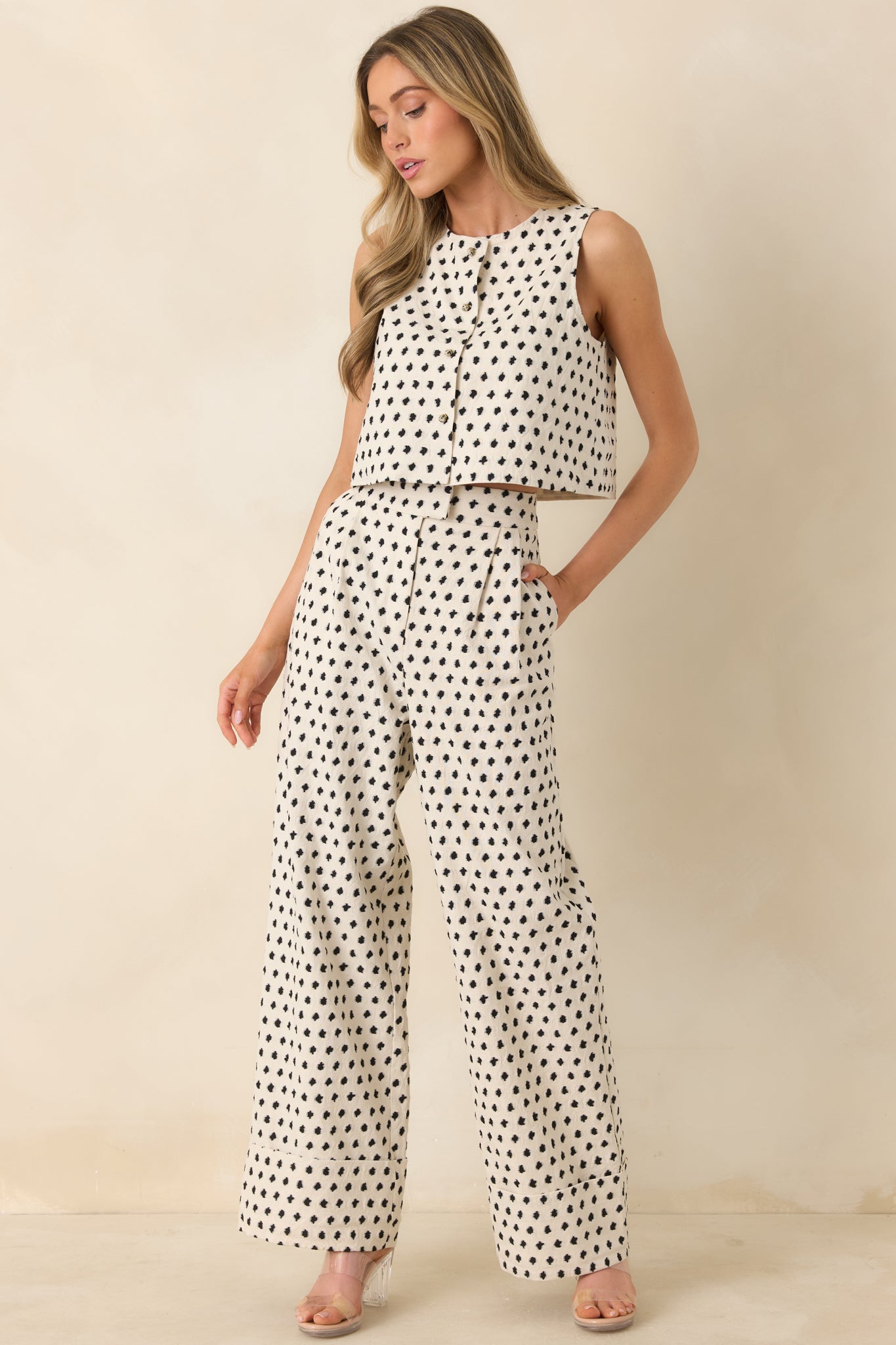 FRNCH Isolde Ivory & Black Cotton Linen Trousers