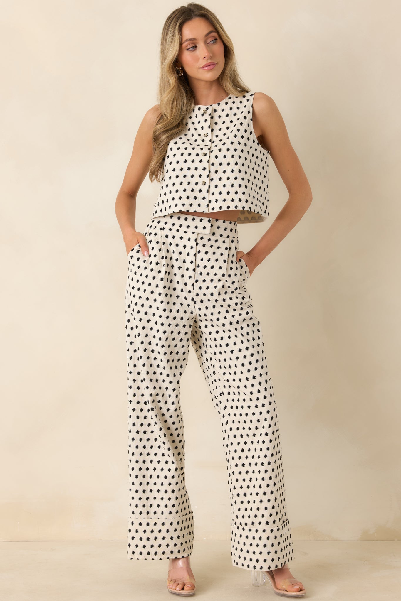 FRNCH Isolde Ivory & Black Cotton Linen Trousers