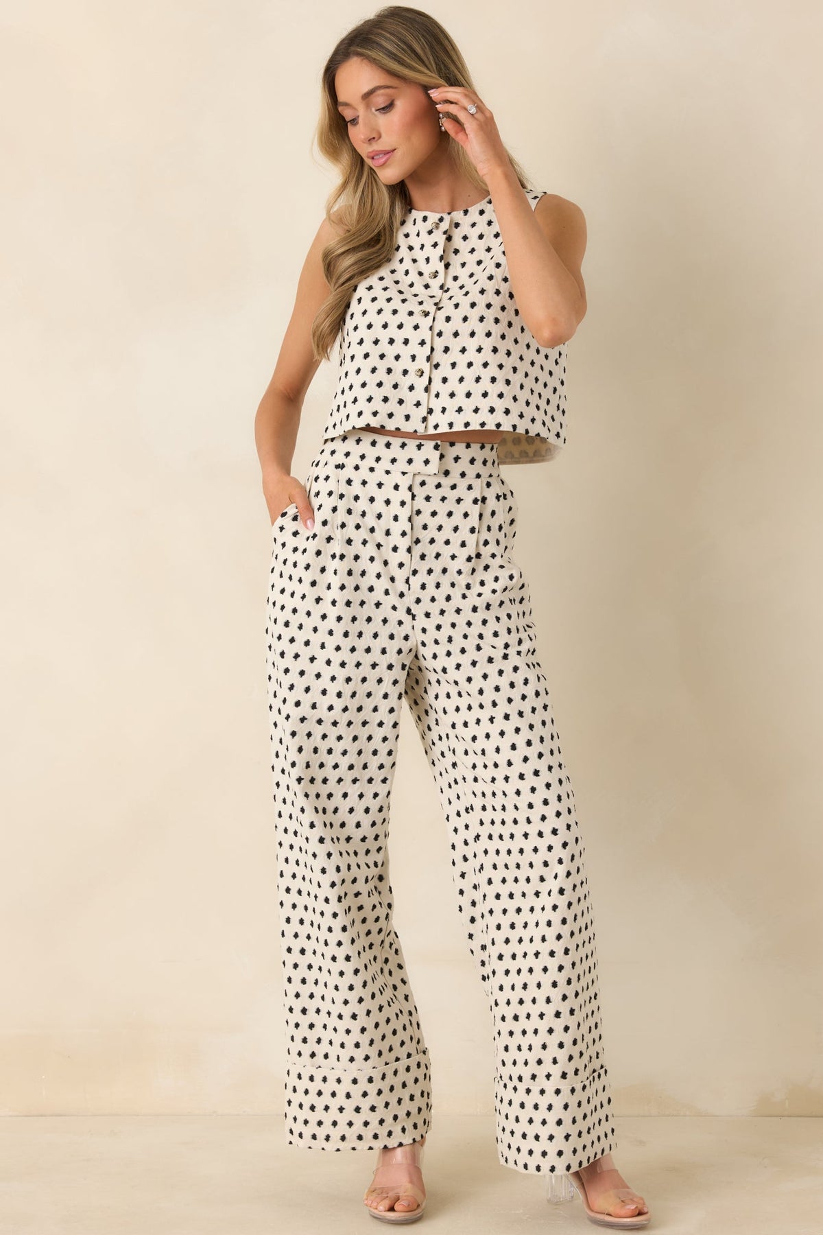 FRNCH Nautilus Ivory & Black Cotton Linen Vest