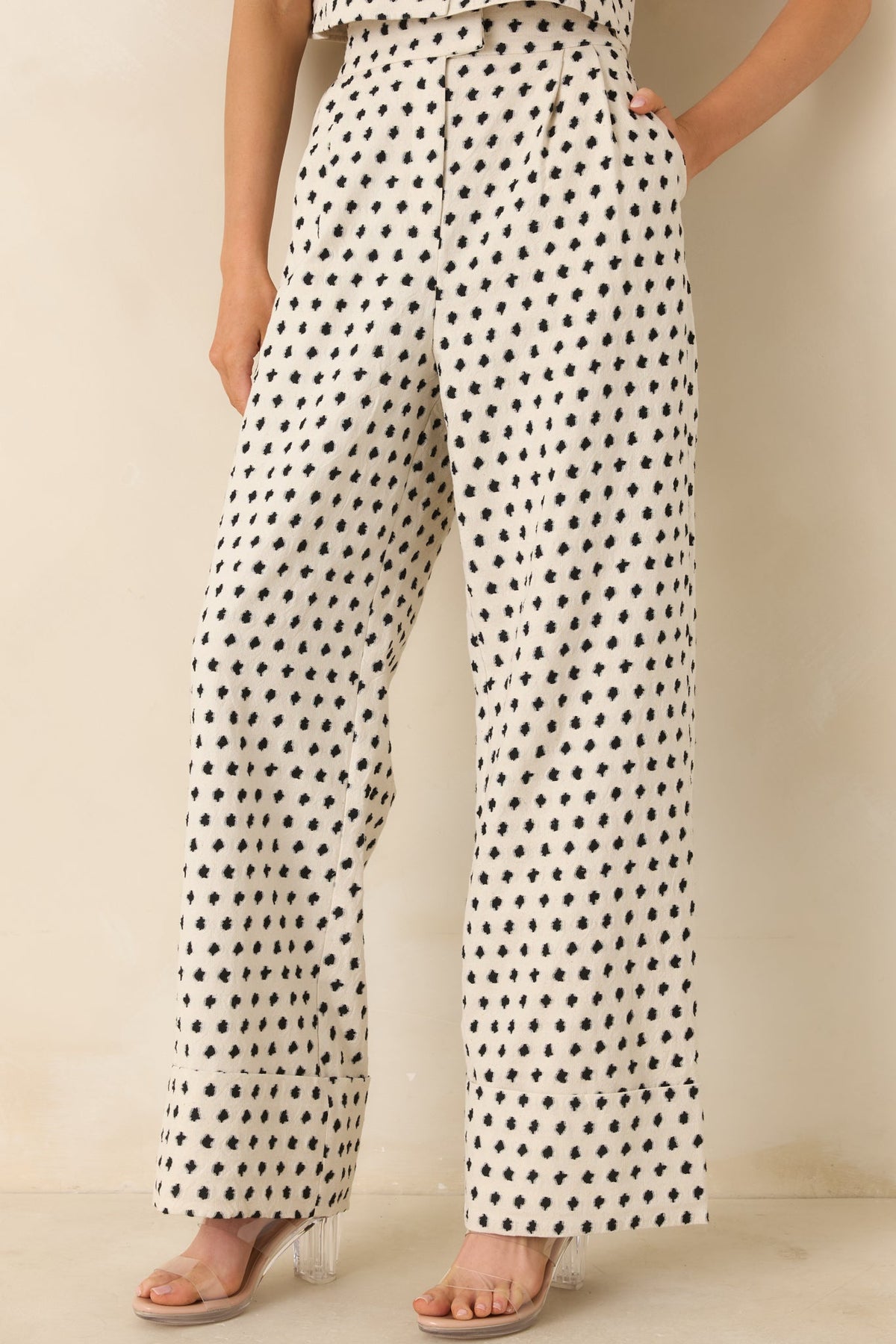 FRNCH Isolde Ivory & Black Cotton Linen Trousers