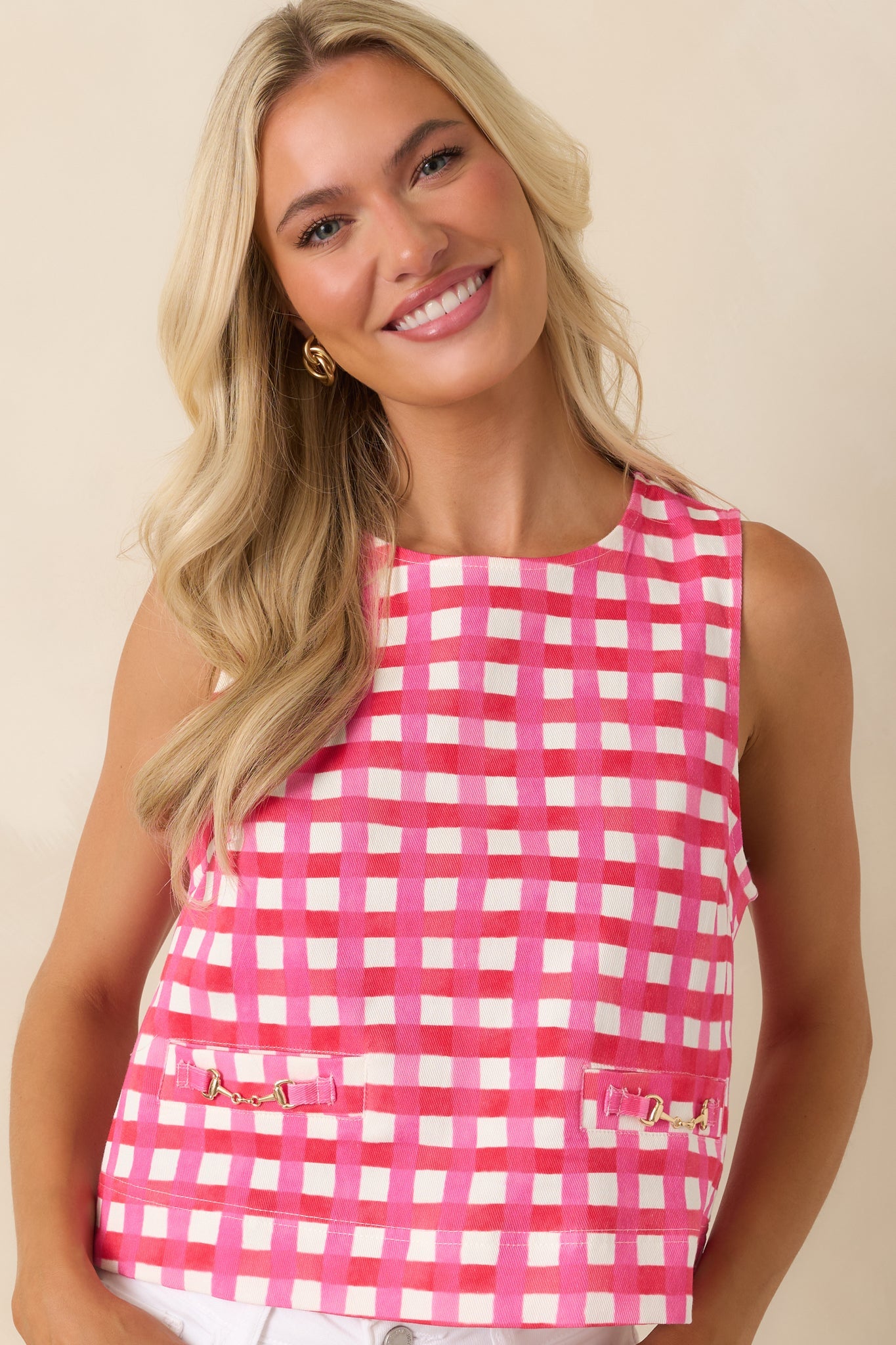 Cool As Can Be Pink Gingham Cotton Sleeveless Top