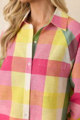 Prosperina Paula Pink Multi Plaid Cotton Button Up Shirt