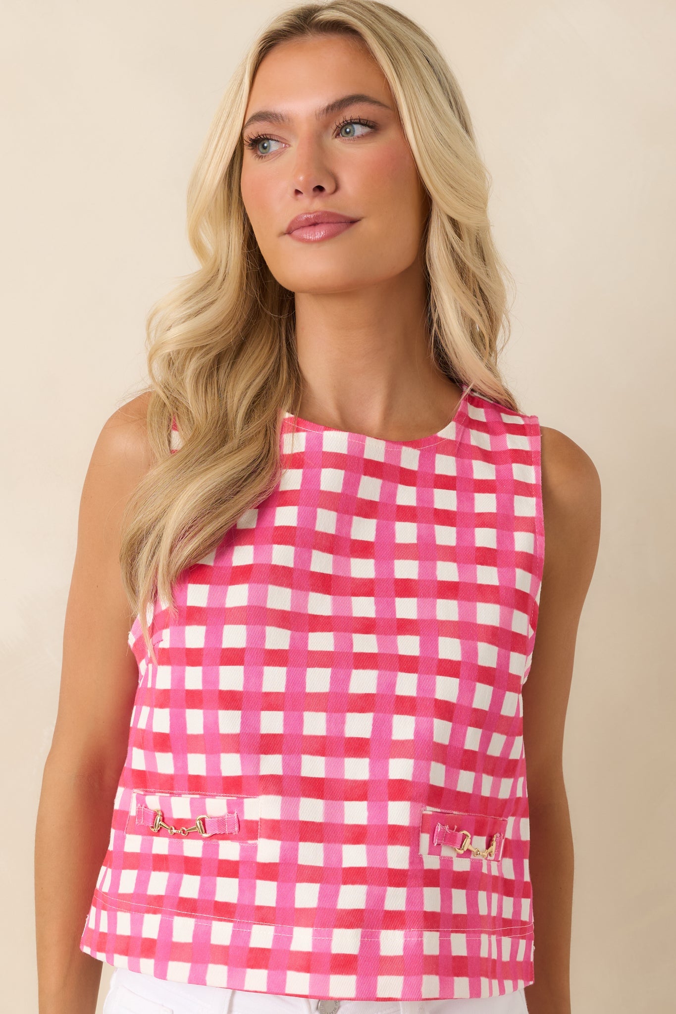 Cool As Can Be Pink Gingham Cotton Sleeveless Top