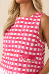 Cool As Can Be Pink Gingham Cotton Sleeveless Top