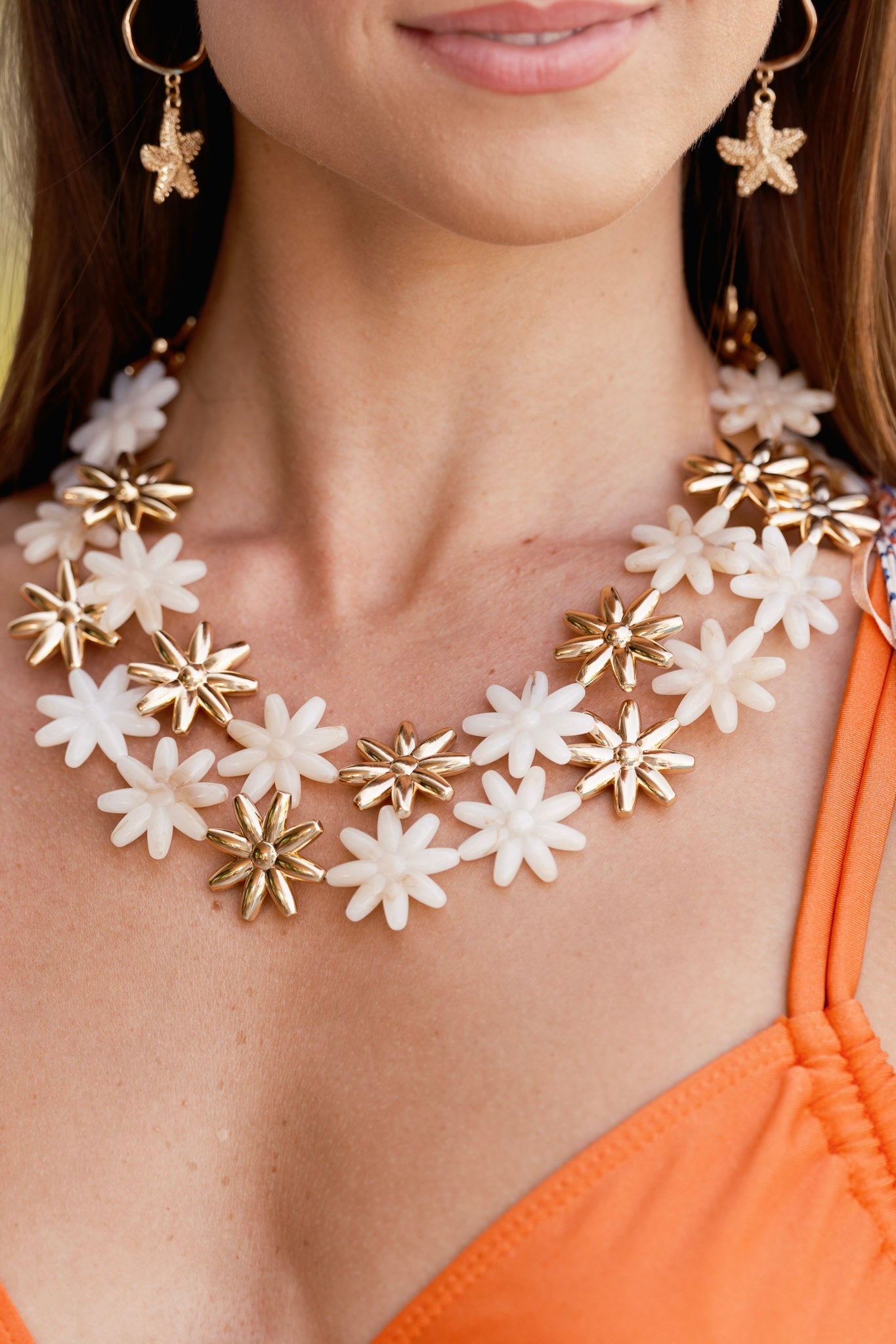I Didn't Think So Ivory & Gold Layered Flower Statement Necklace