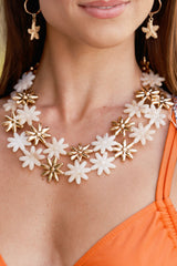 I Didn't Think So Ivory & Gold Layered Flower Statement Necklace