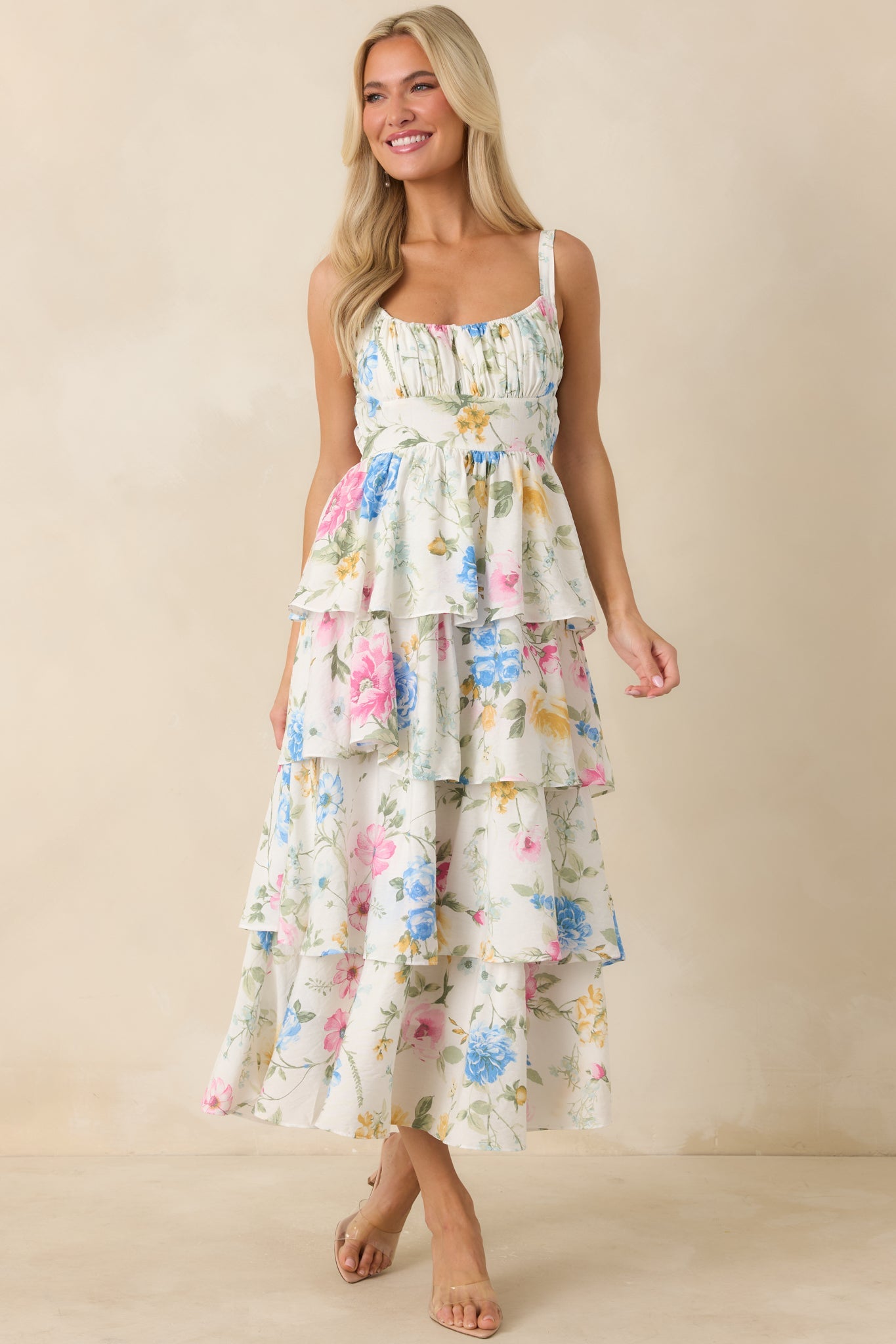 Could Stay Here Forever White Multi Floral Maxi Dress