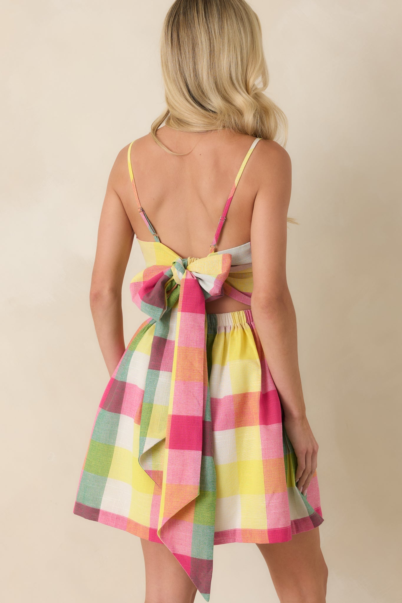 Prosperina Cora Pink Multi Plaid Cotton Mini Dress