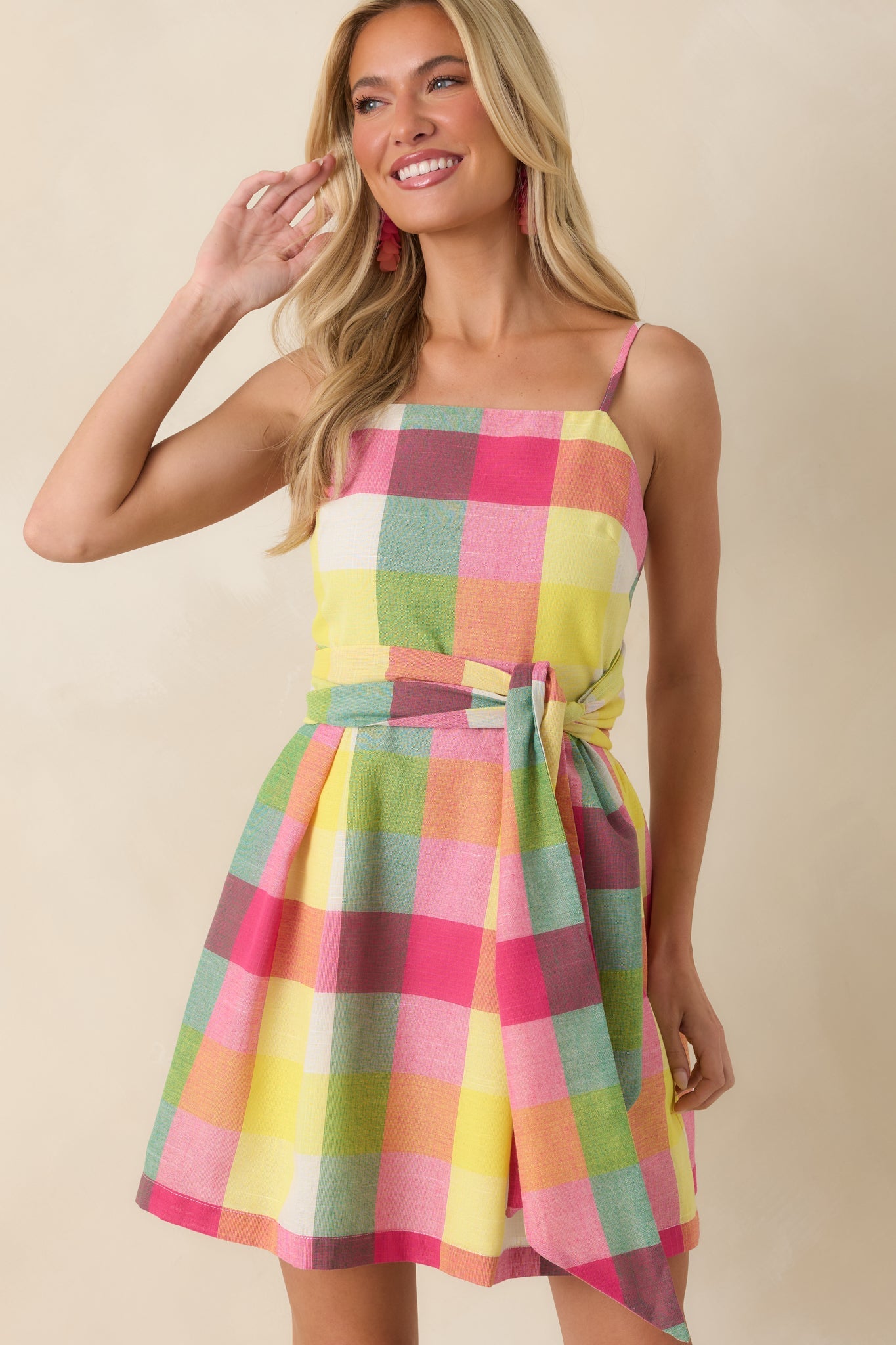 Prosperina Cora Pink Multi Plaid Cotton Mini Dress