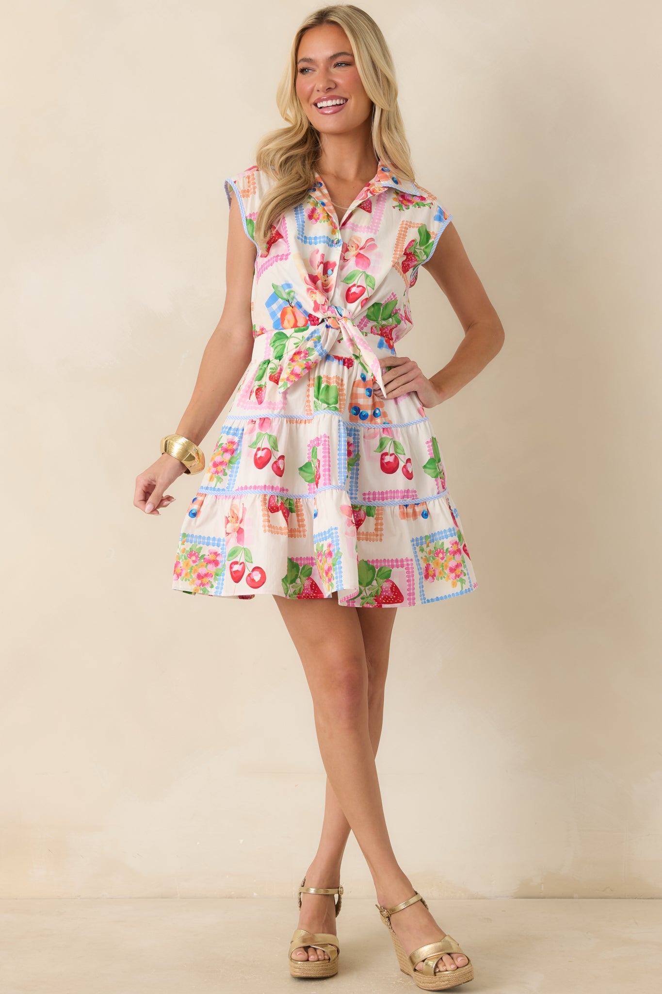 Prosperina Cate Multi Cotton Fruit Print Mini Dress