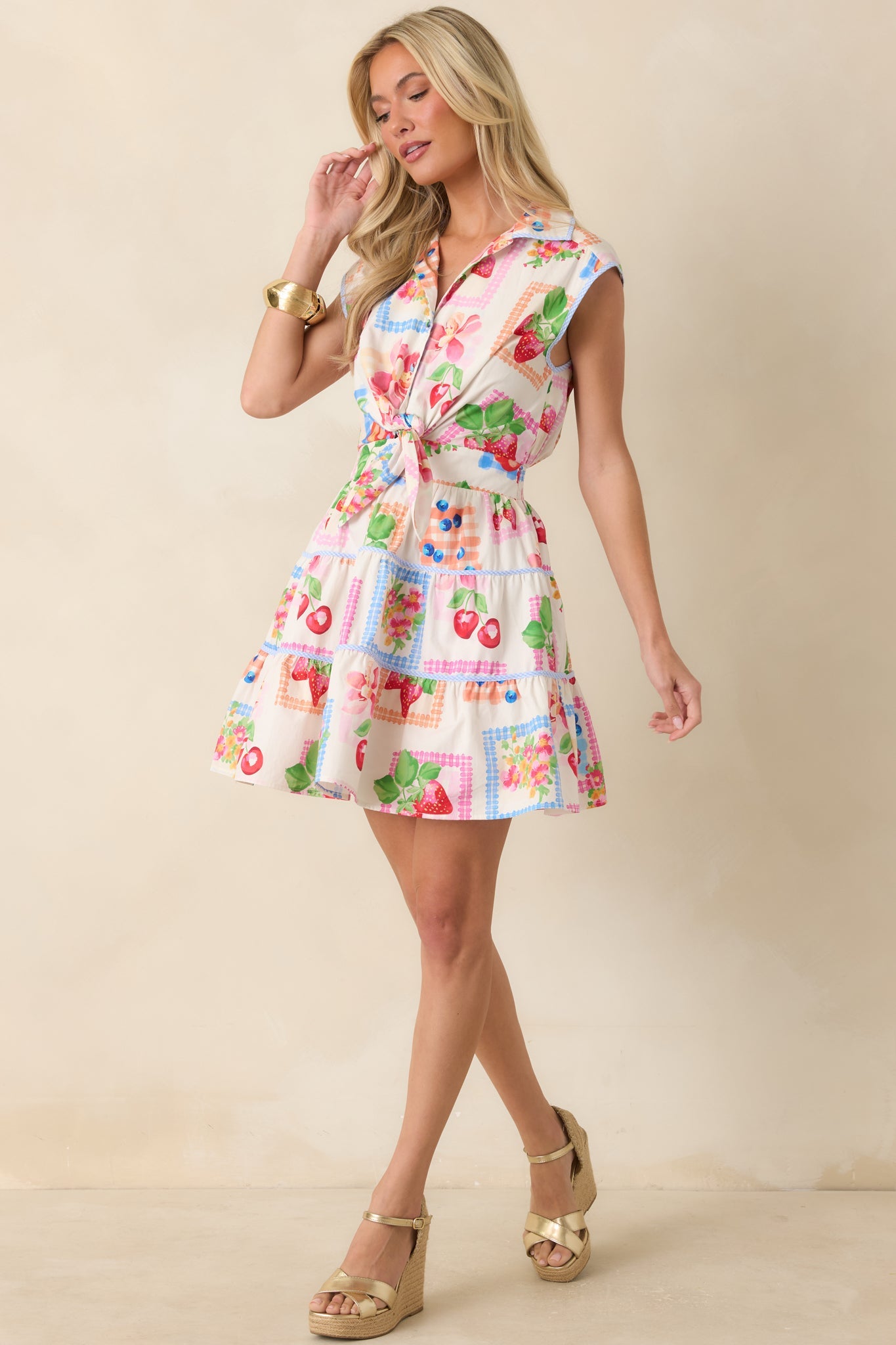 Prosperina Cate Multi Cotton Fruit Print Mini Dress