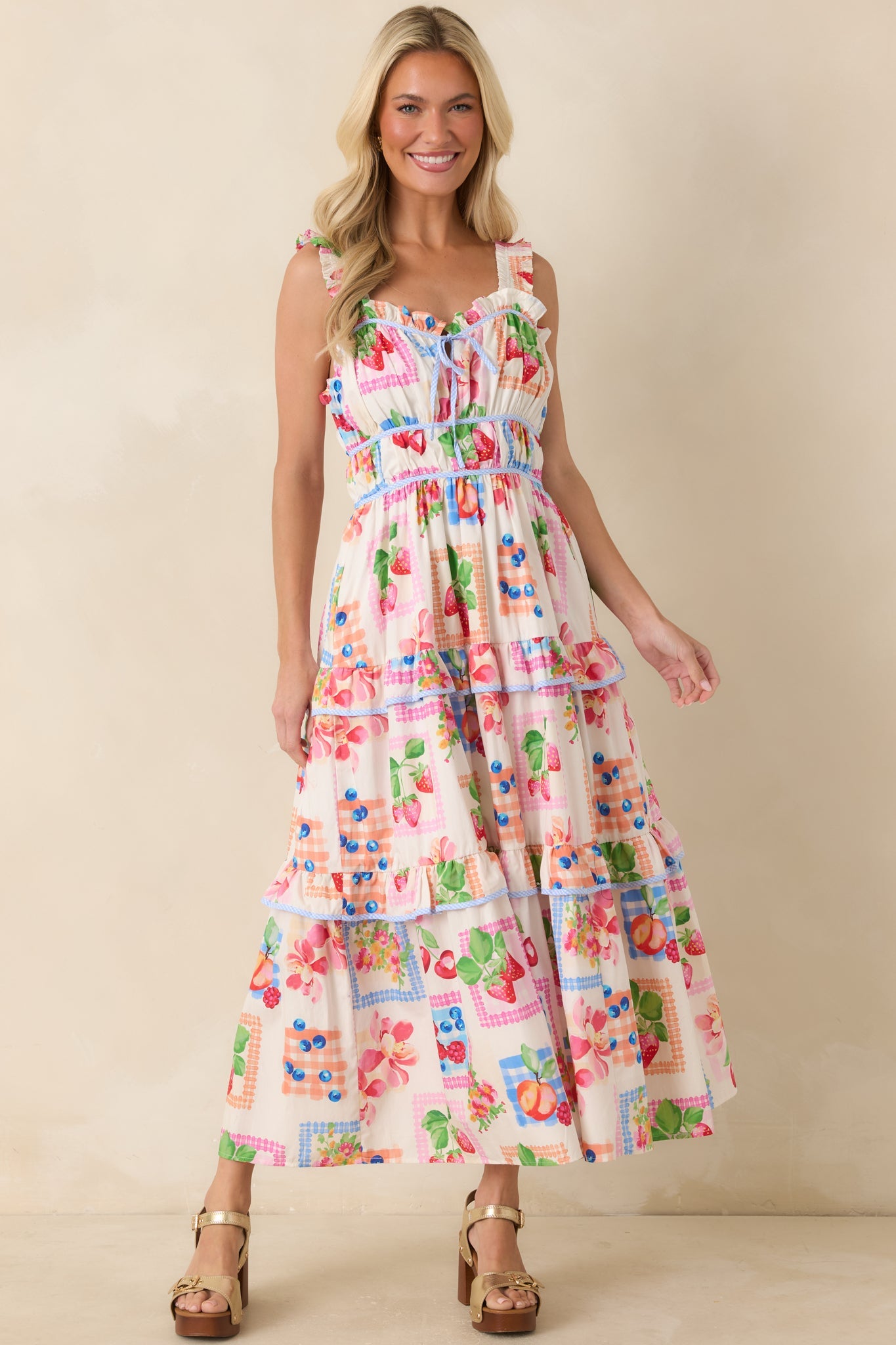 Prosperina Molly Multi Cotton Fruit Print Maxi Dress
