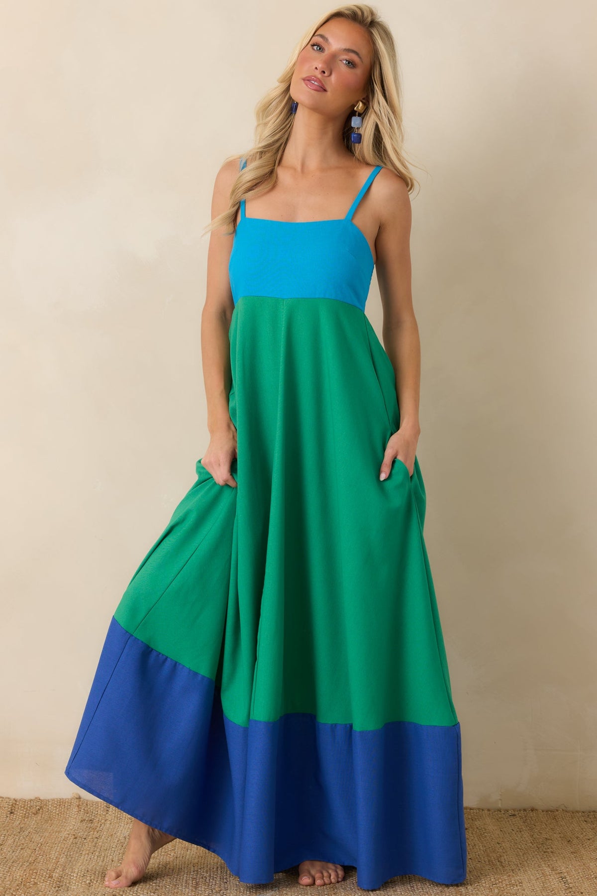 Paradisa Atlantis Green & Blue Color Block Maxi Dress