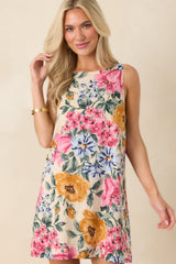 Wildflower Bouquet Multi Floral Linen Blend Sleeveless Mini Dress