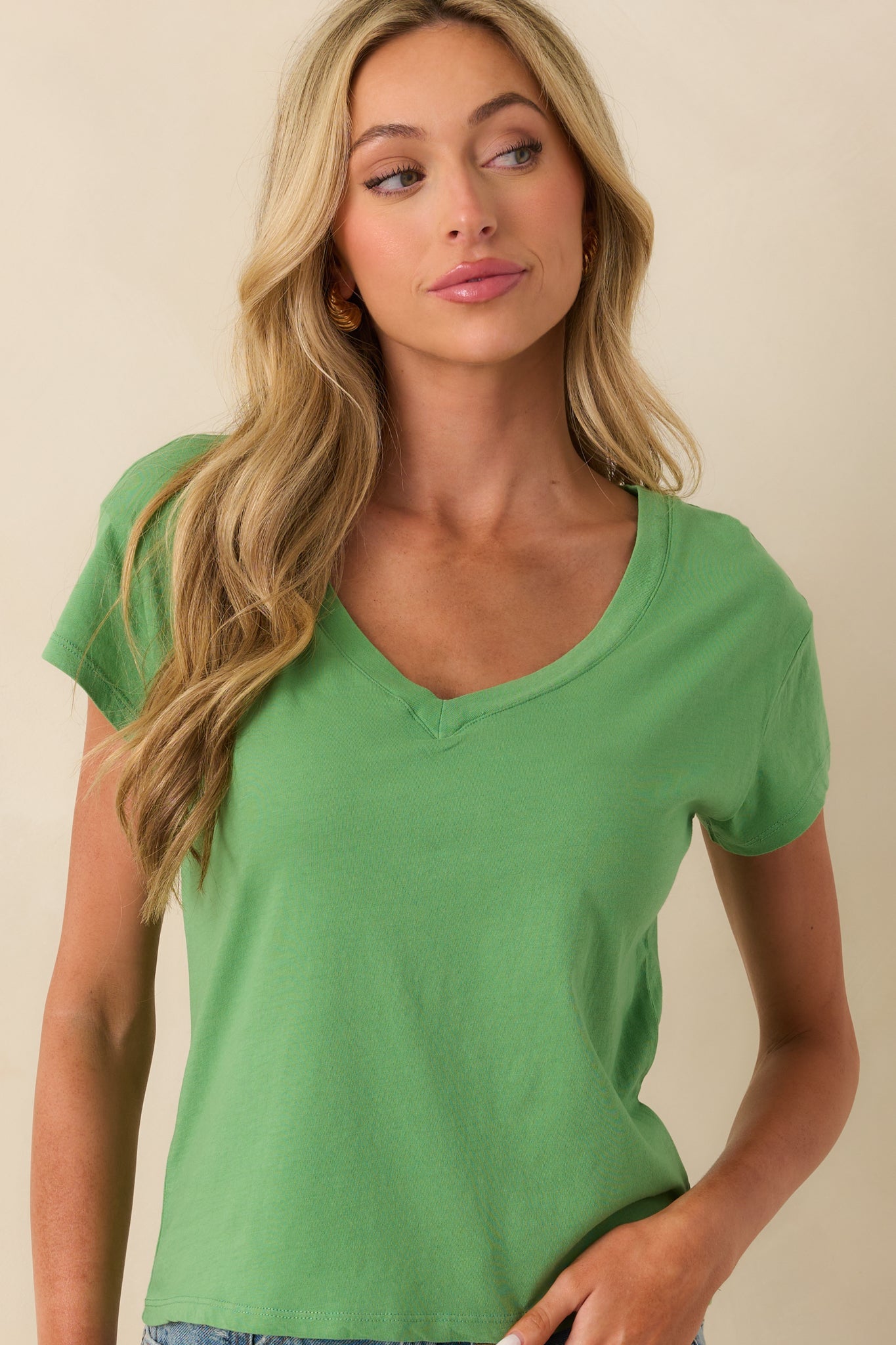 Z Supply Green Cotton Modern Jersey V-Neck Tee