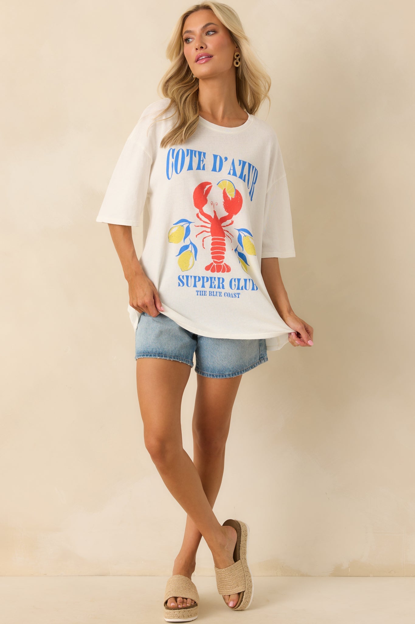 Z Supply Ivory Cotton Blue Coast SoCal Tee