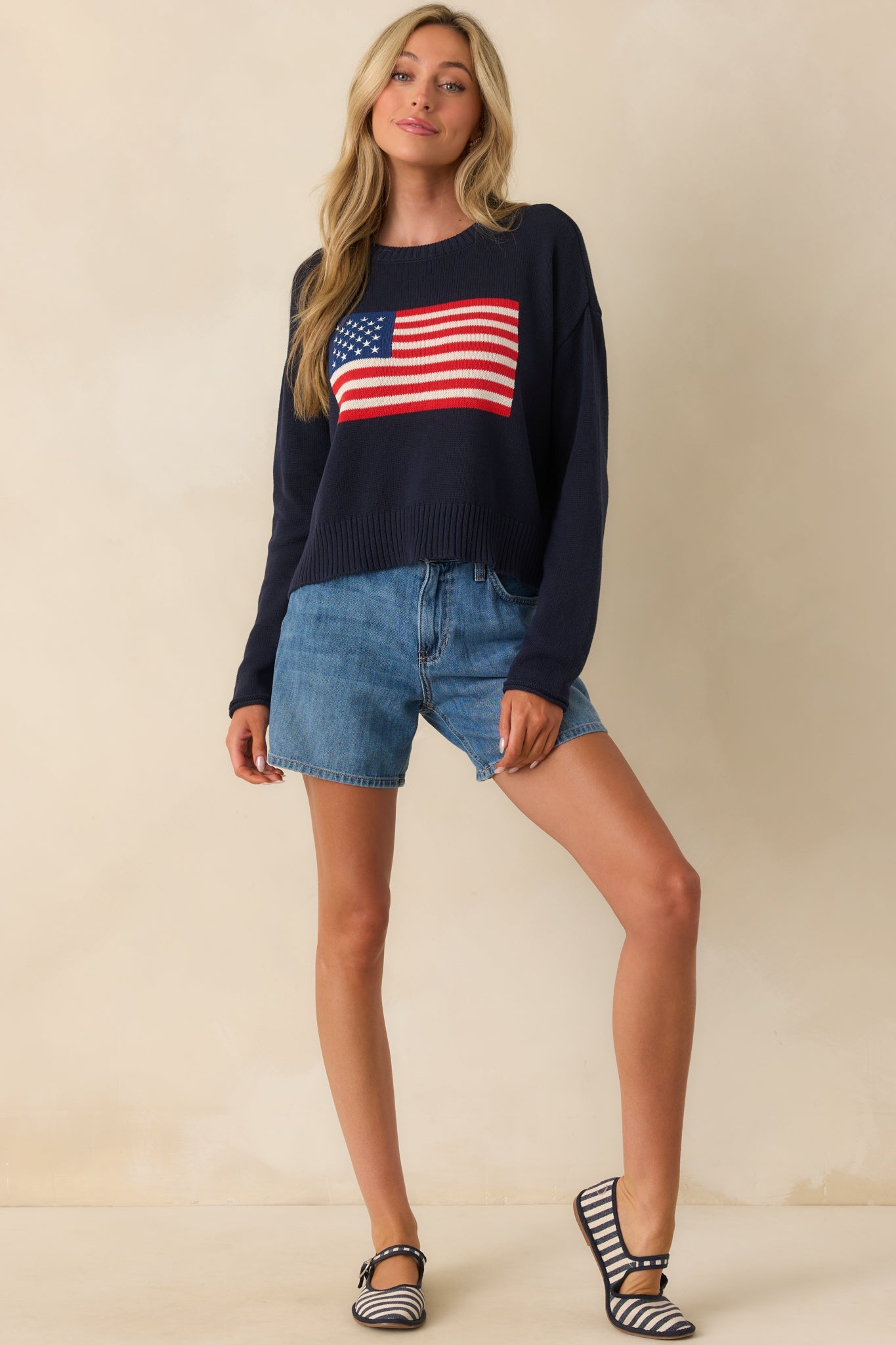 Z Supply Navy Cotton Sienna Patriot Sweater