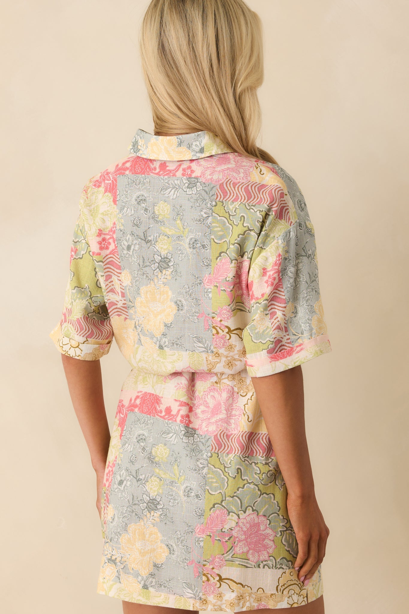 MINKPINK Multi Patchwork Aurora Mini Shirt Dress